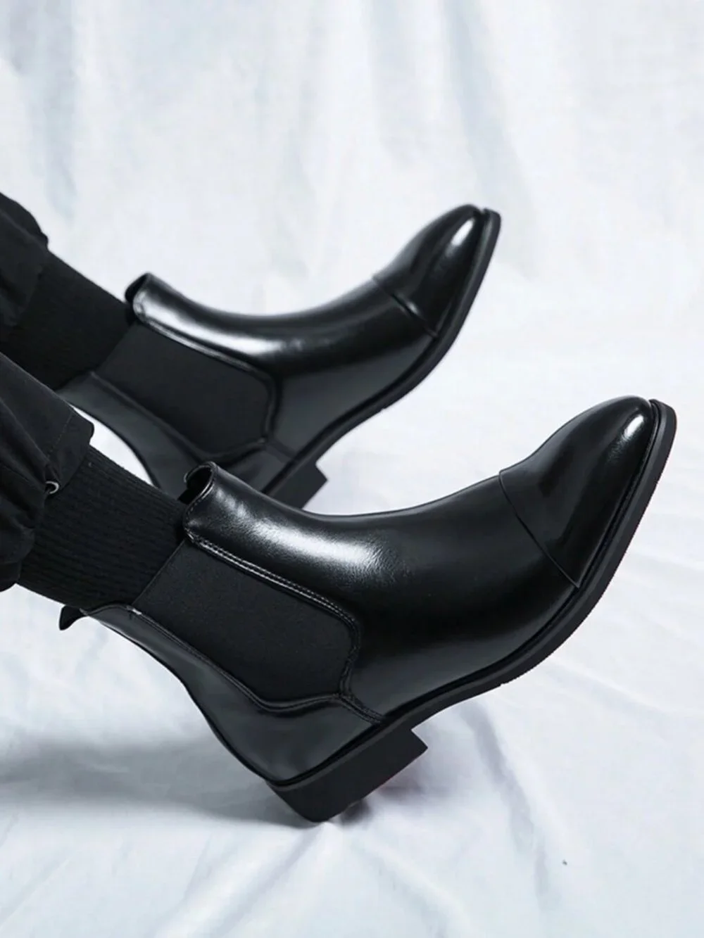 Black Casual Men's Round Toe Mid-Calf Handmade Work Style Loafers Shoes